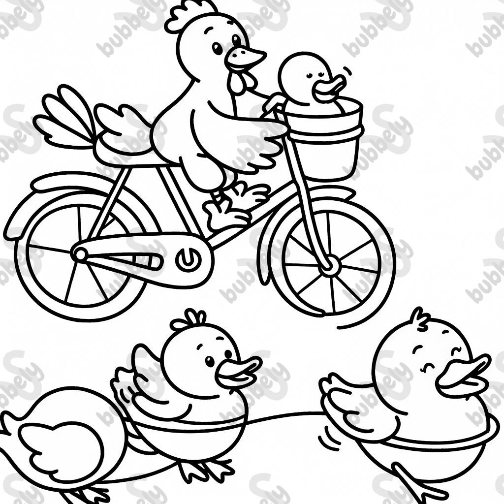 A chicken and duck on a tandem bike