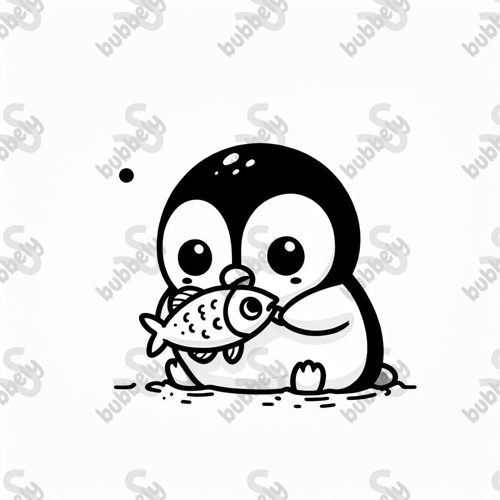 A baby penguin eating a fish in the ocean