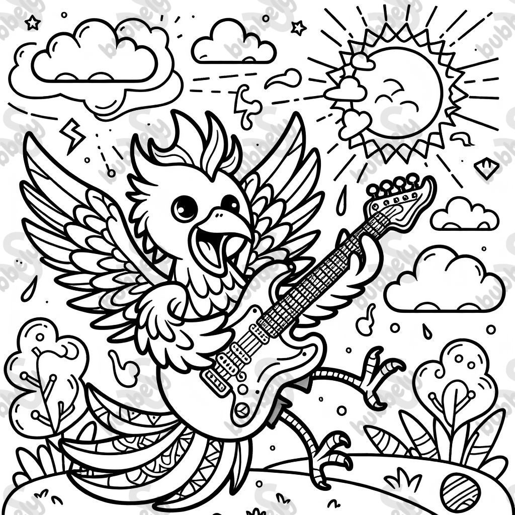Un phénix jouant de la guitare électrique. Un phénix jouant de la guitare électrique.