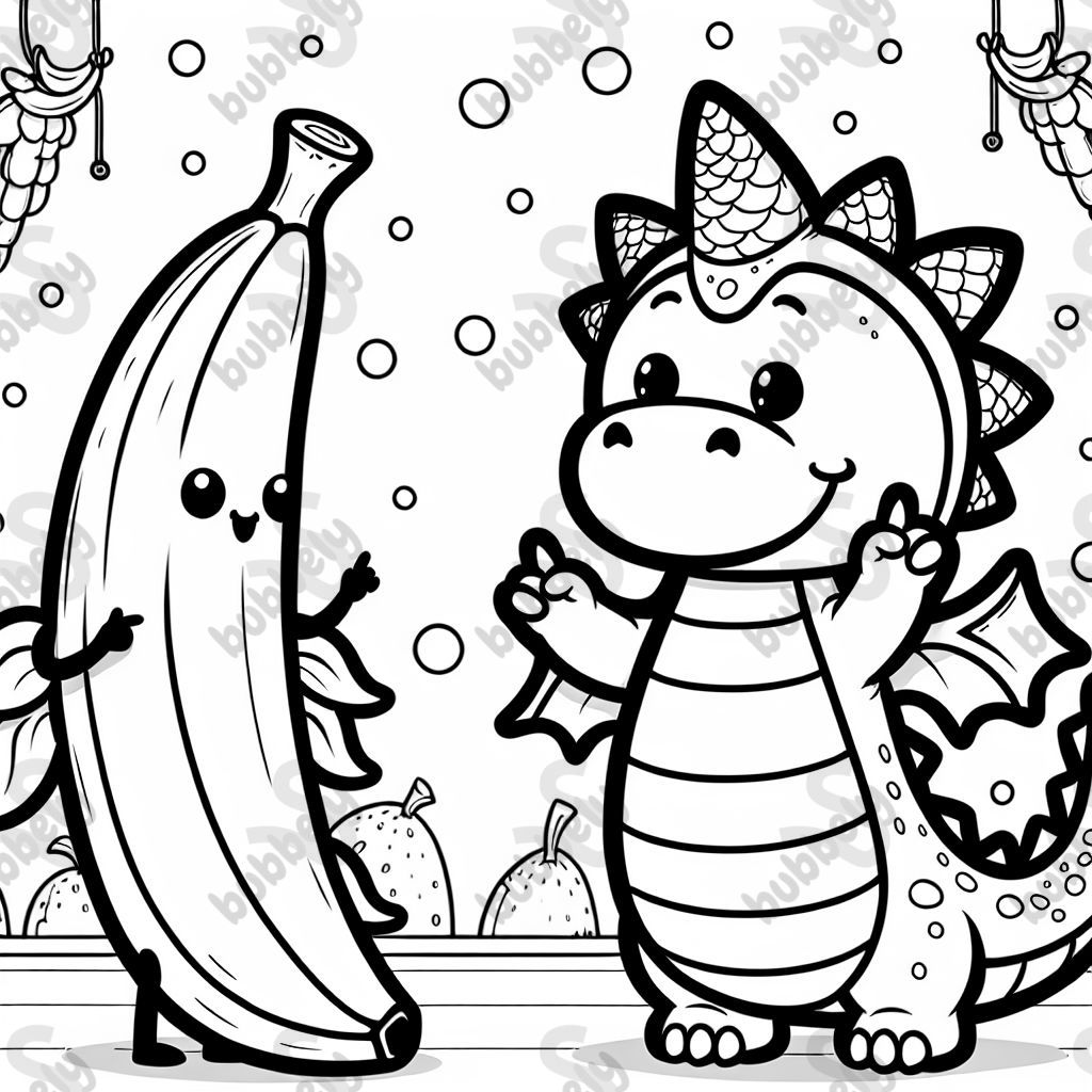A dragon in a banana costume, perfect for children to color.