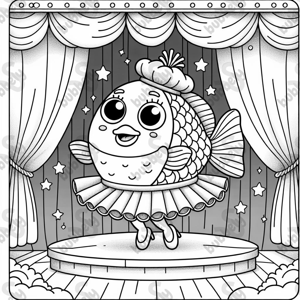 ein fisch im tütü auf einer bühne