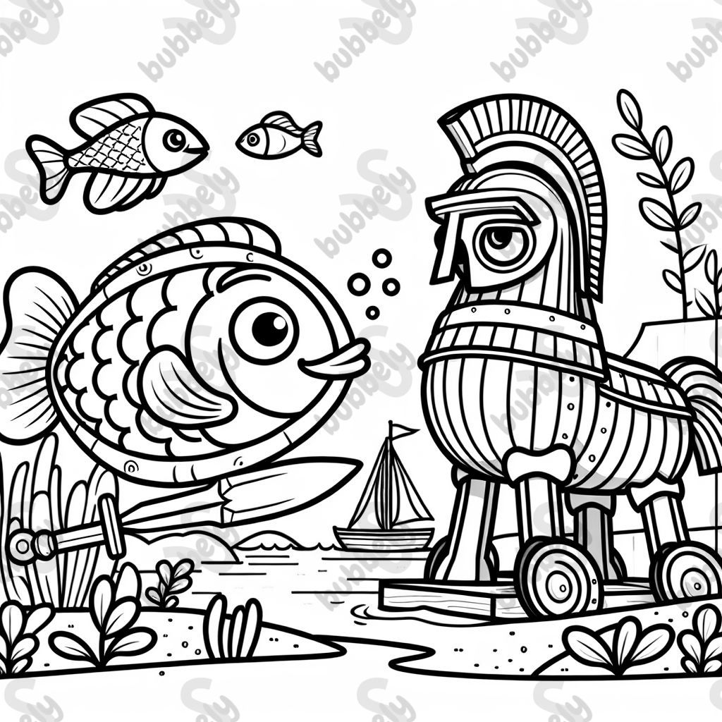 ein fisch kämpft gegen trojanisches pferd