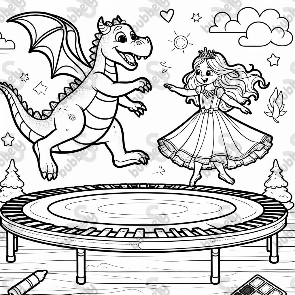 Dragon et Princesse sur le Trampoline Dragon et Princesse sur le Trampoline