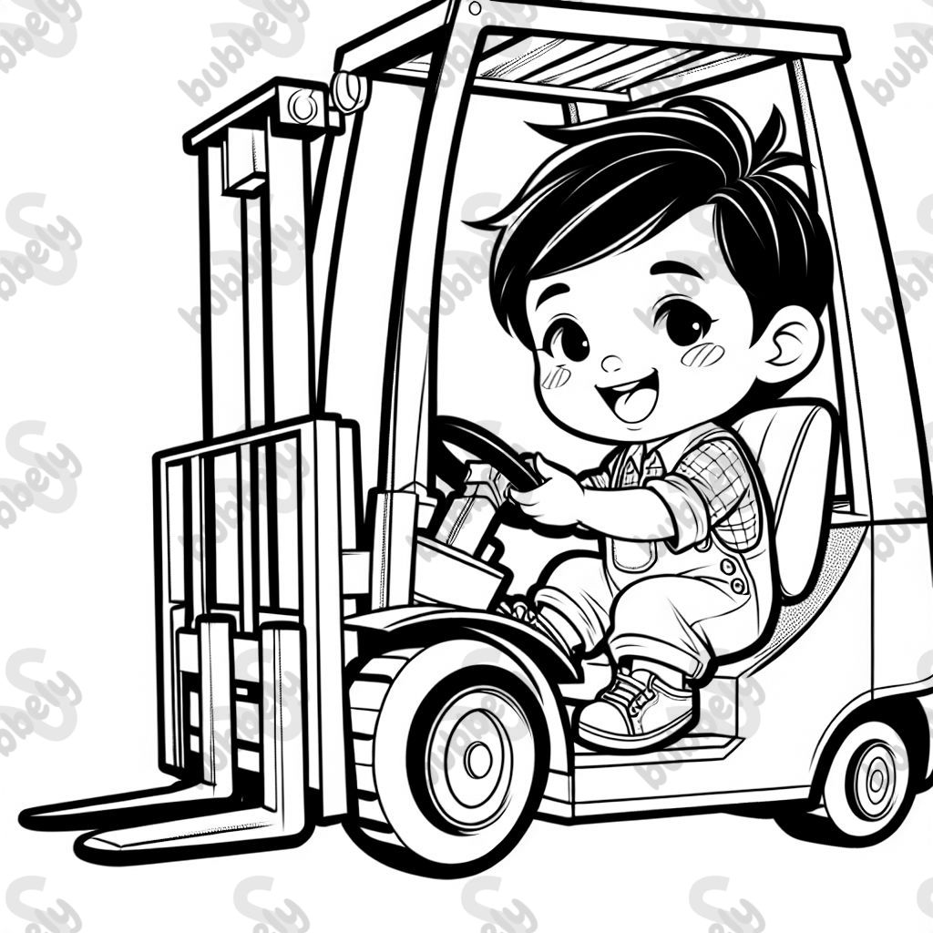 Toddler boy driving a forklift