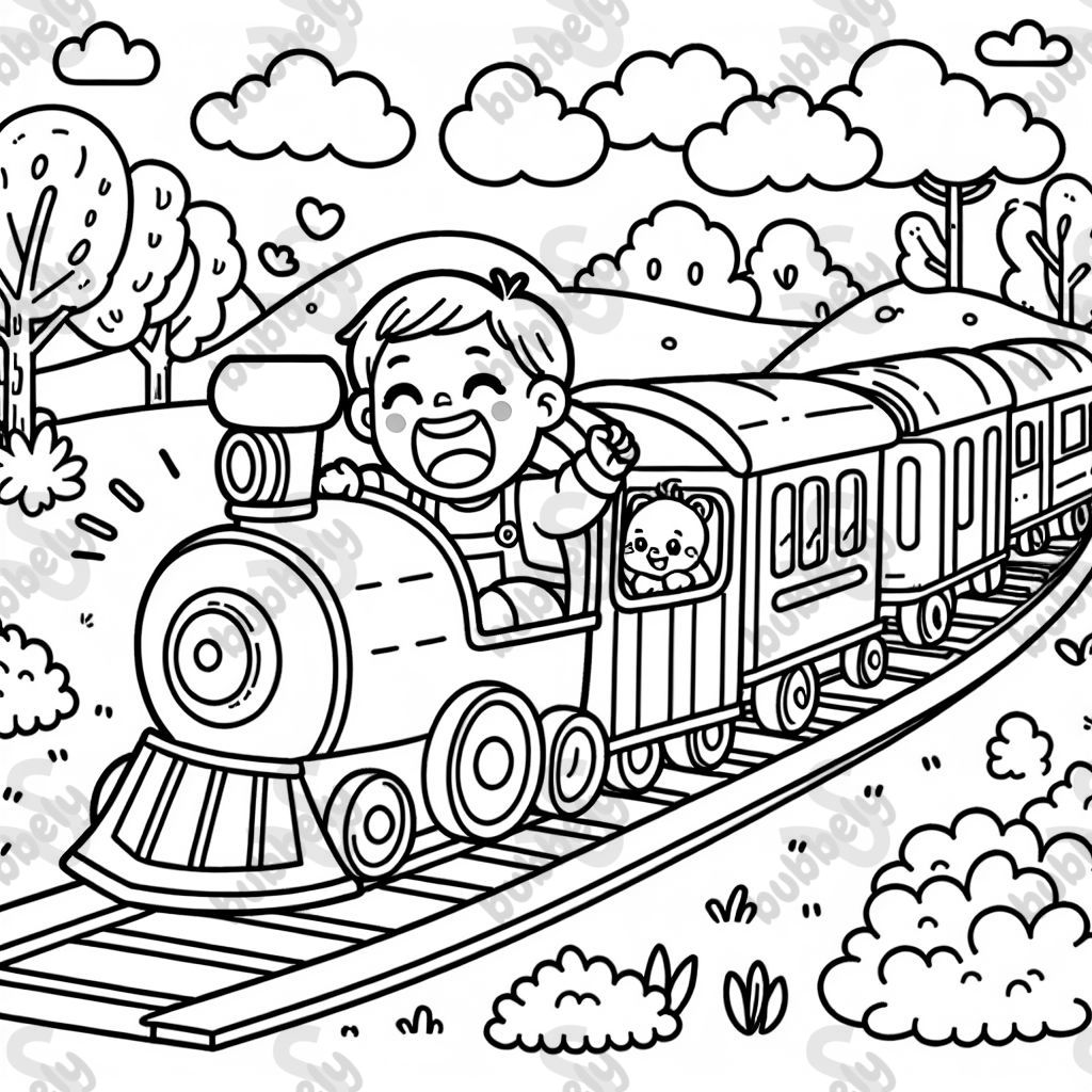 Toddler boy riding a train