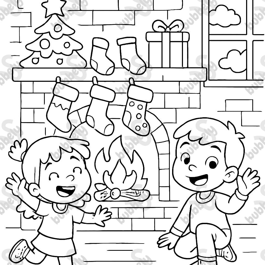 fireplace with stockings on the mantle.