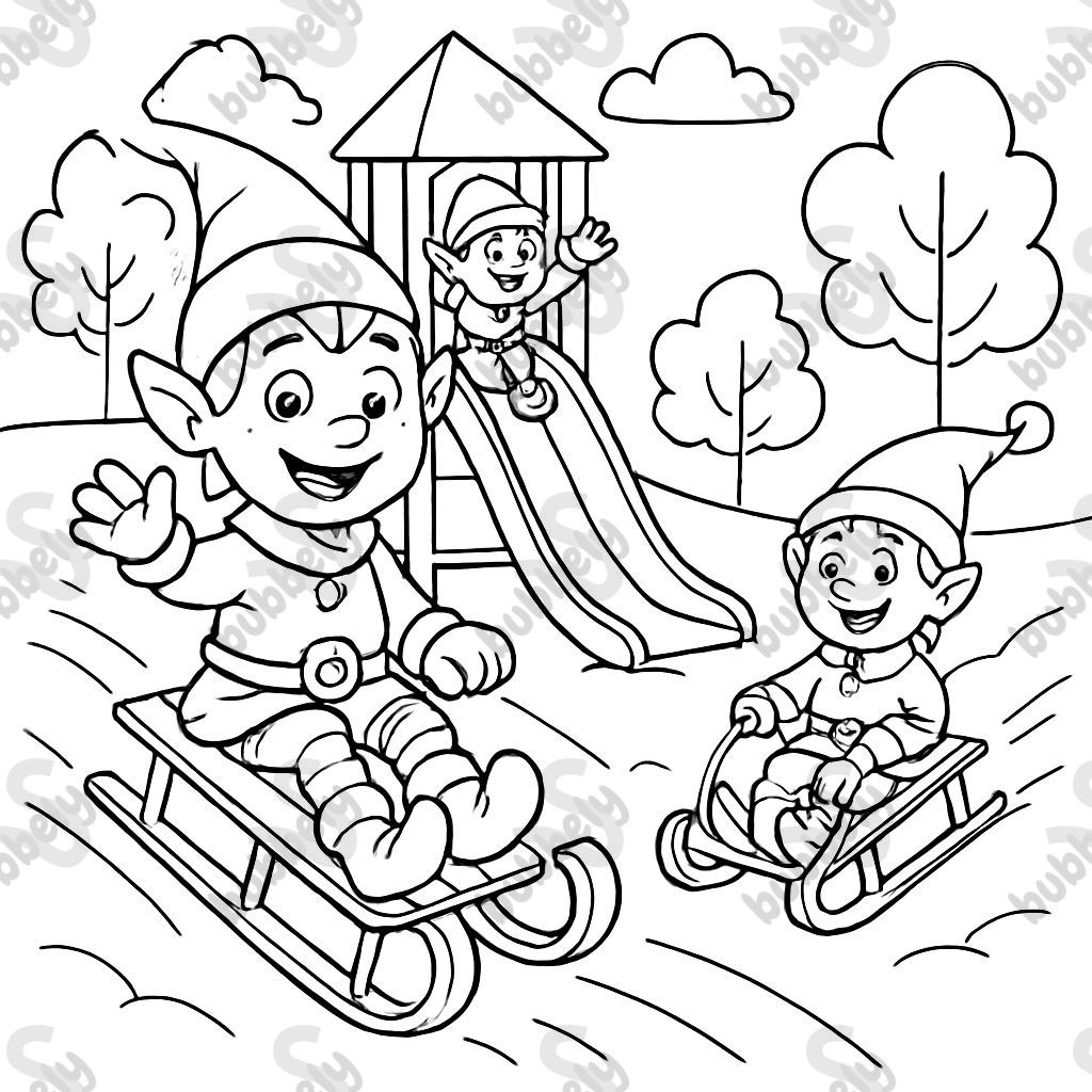 elves sledding on a playground elves sledding on a playground