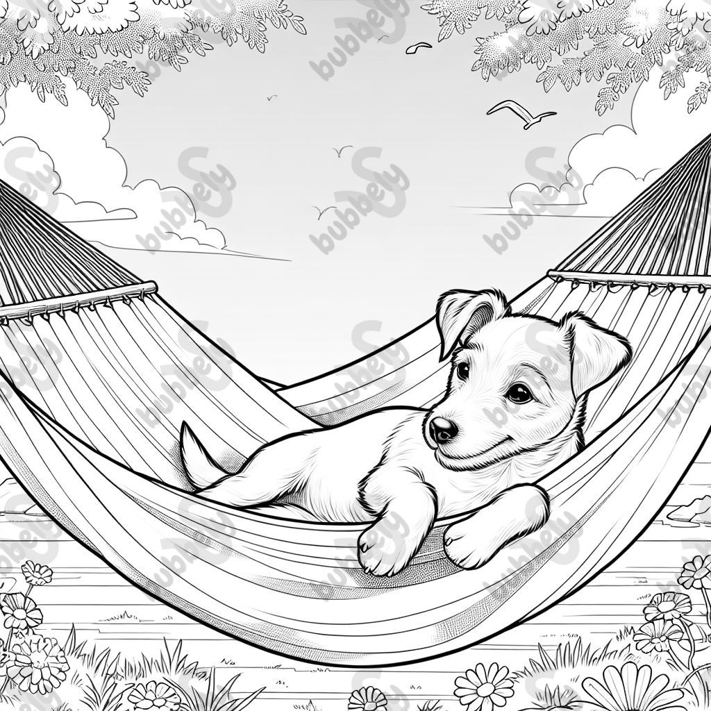 A Jack russell terrier sleeping in a hammock