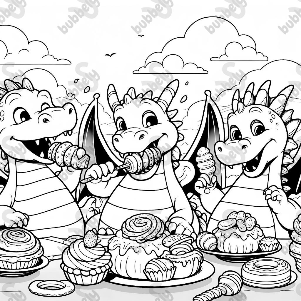 Dragons eating pastries