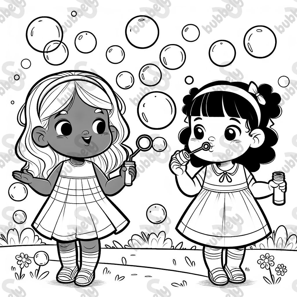 Two little girls blowing bubbles