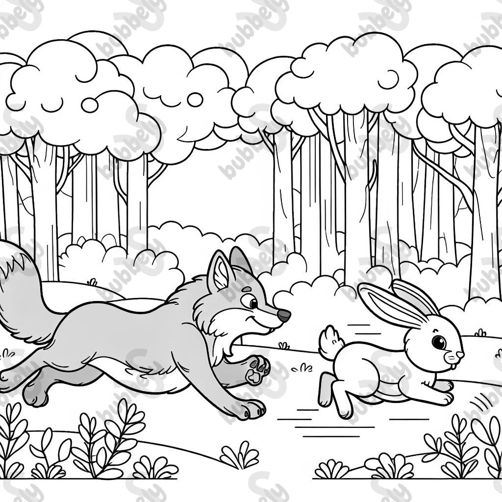 in Wolf jagt einen Hasen im Wald