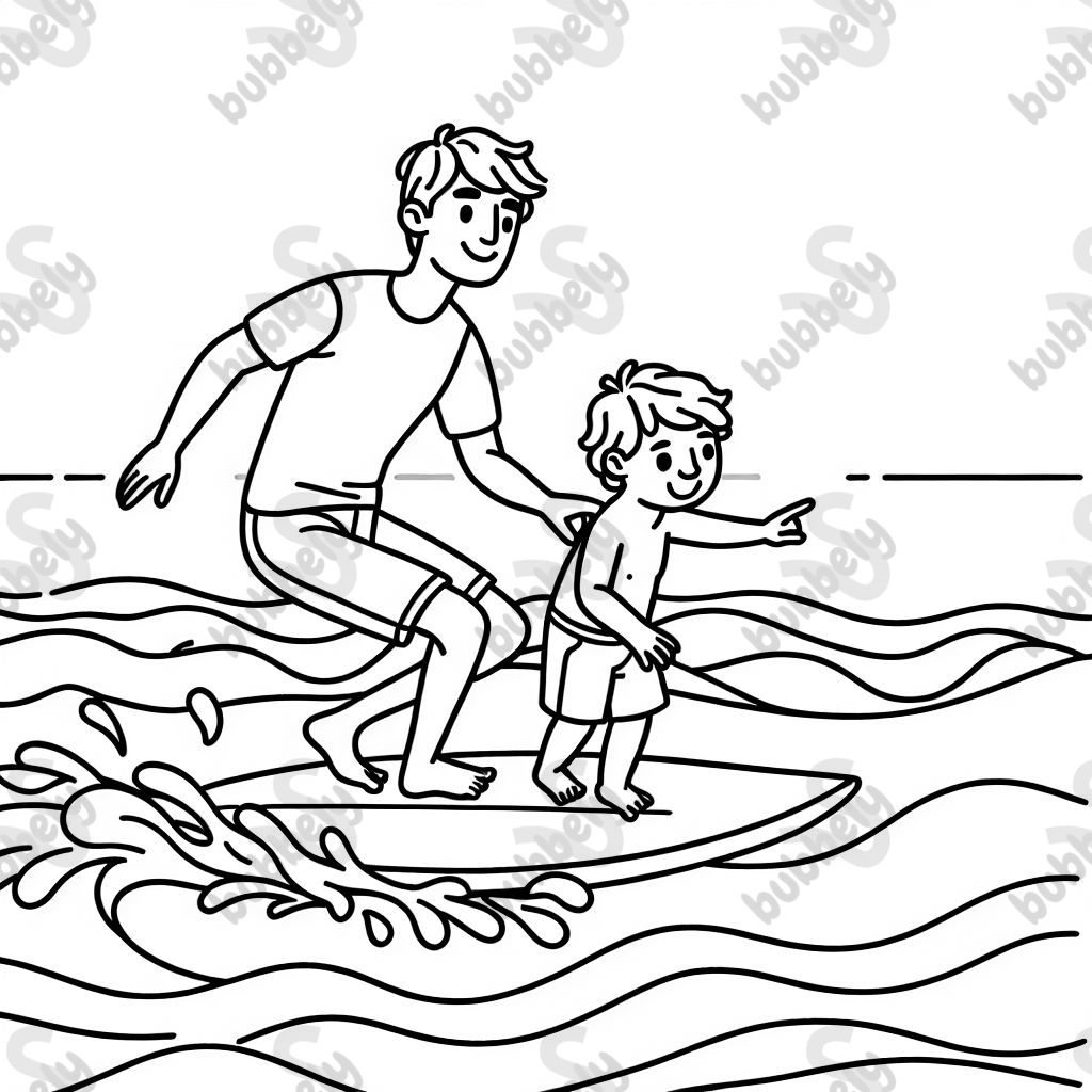Father and son surfing