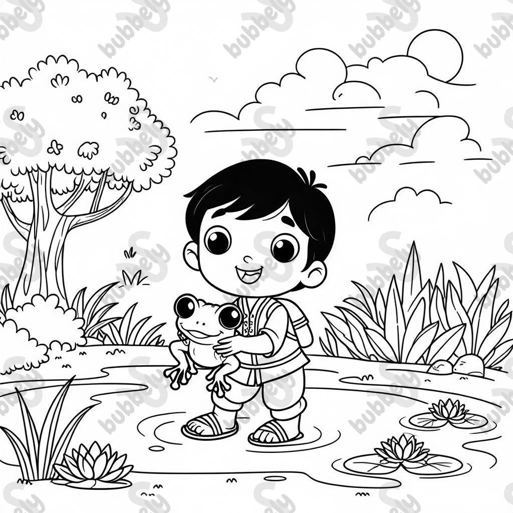 A little Indian boy holding a frog.