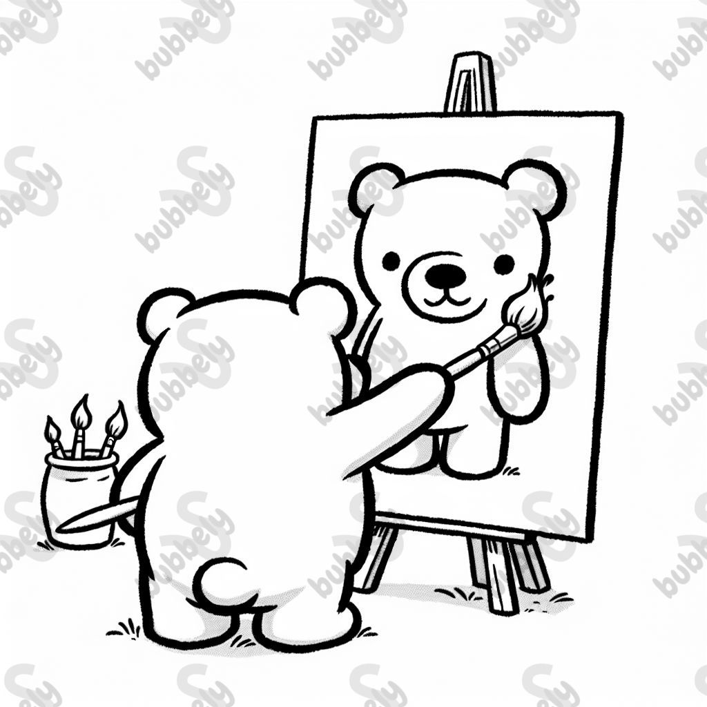 A bear painting a picture of a bear 