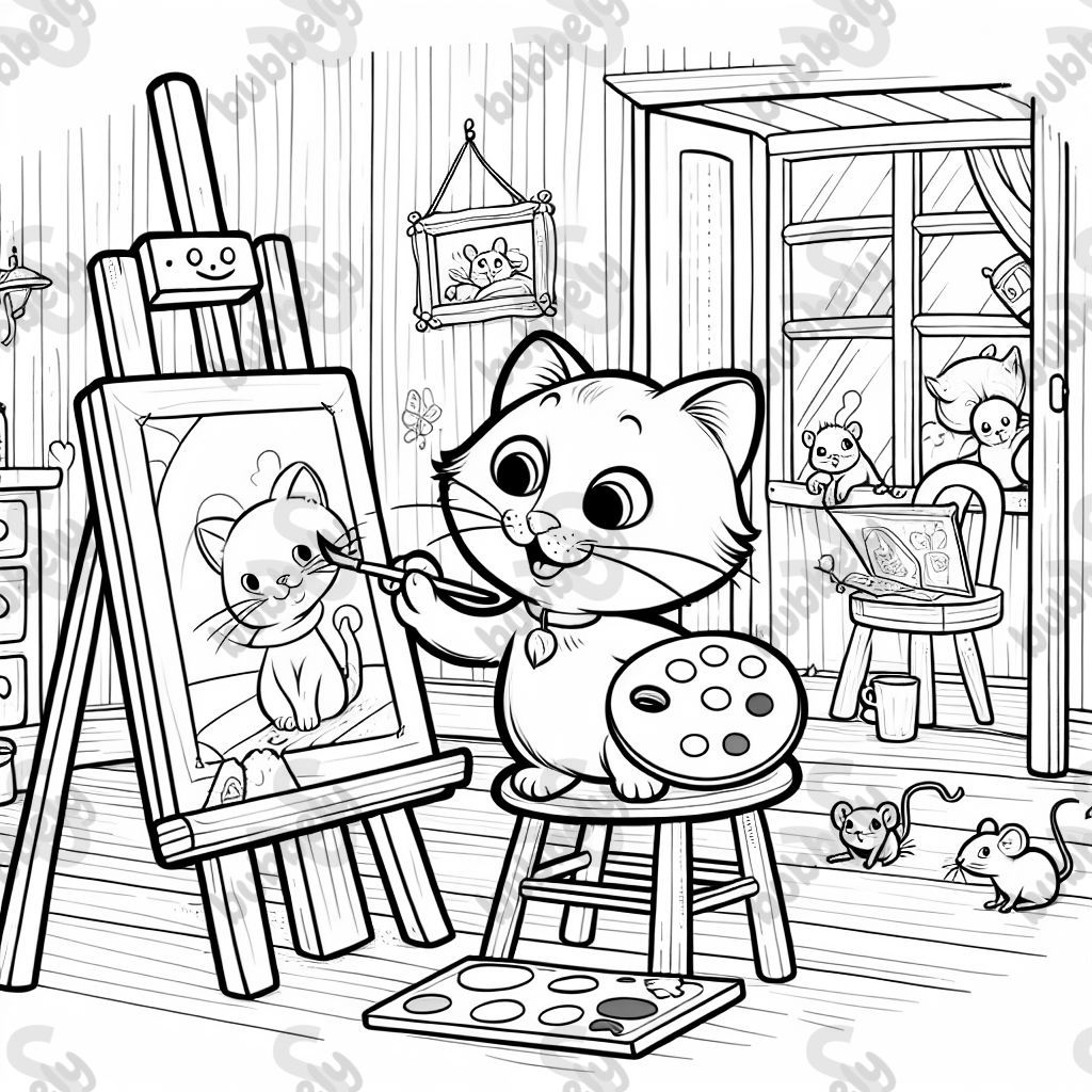 A cat painting a picture