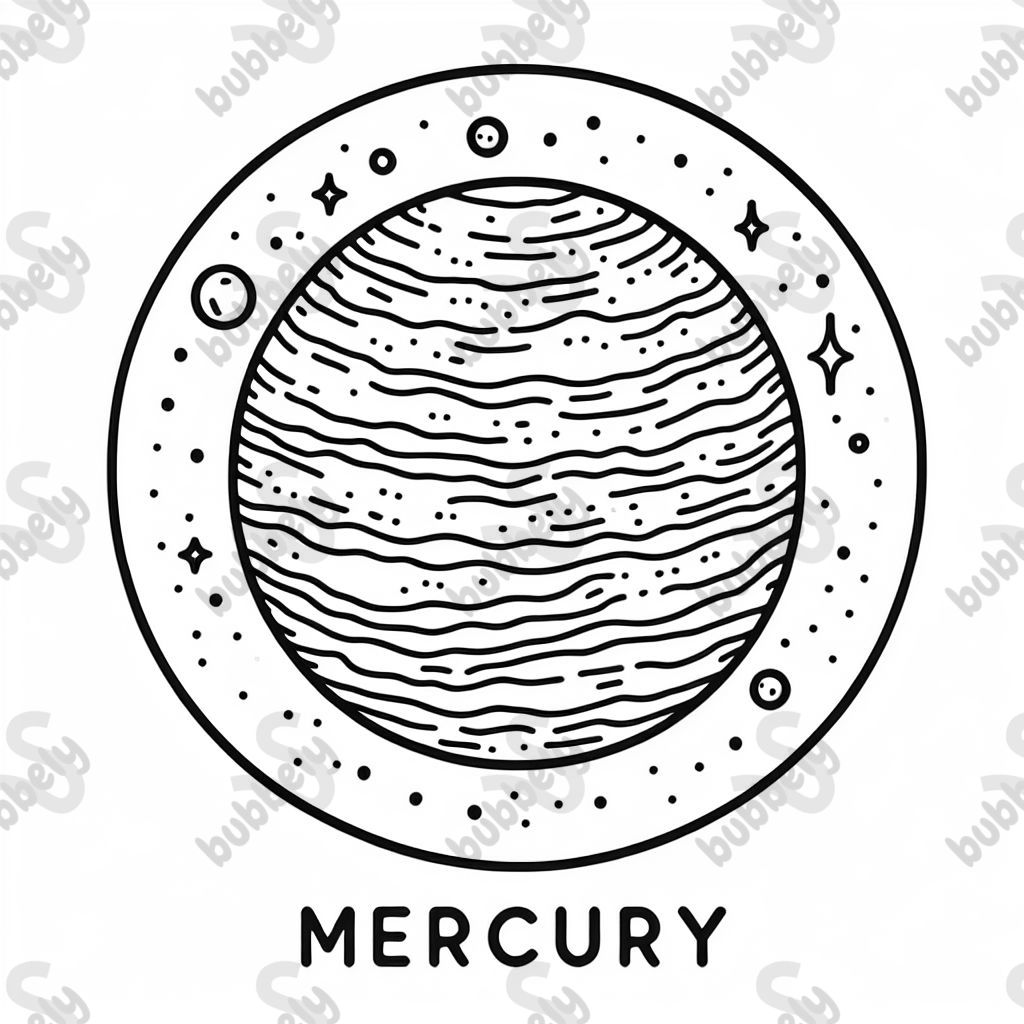 the planet mercury with its name and space background