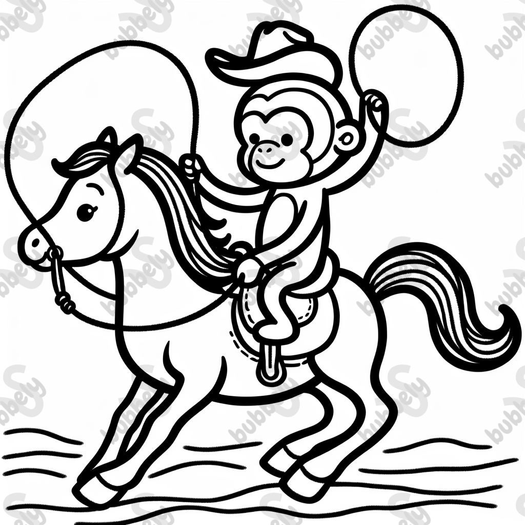 A monkey on a horse with a lasso