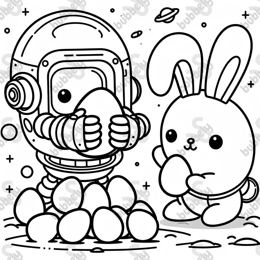 Robot bunny hides eggs in space