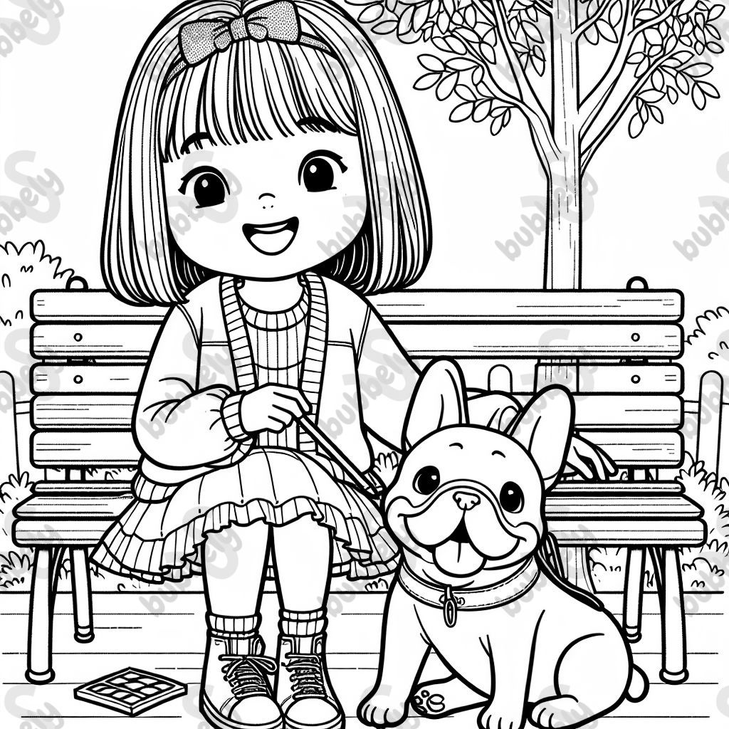 A 11 year old girl with her french bulldog