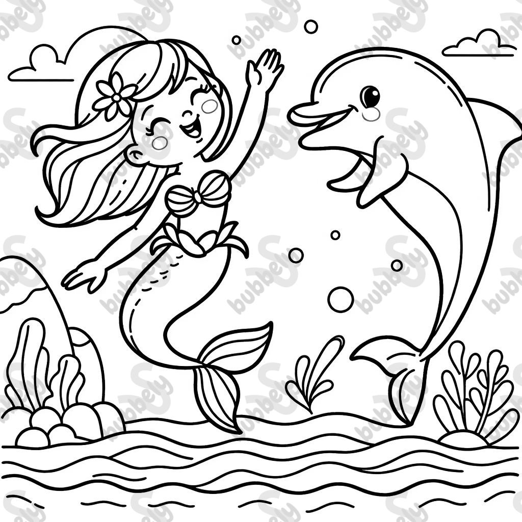A mermaid and dolphin jumping out of the water
