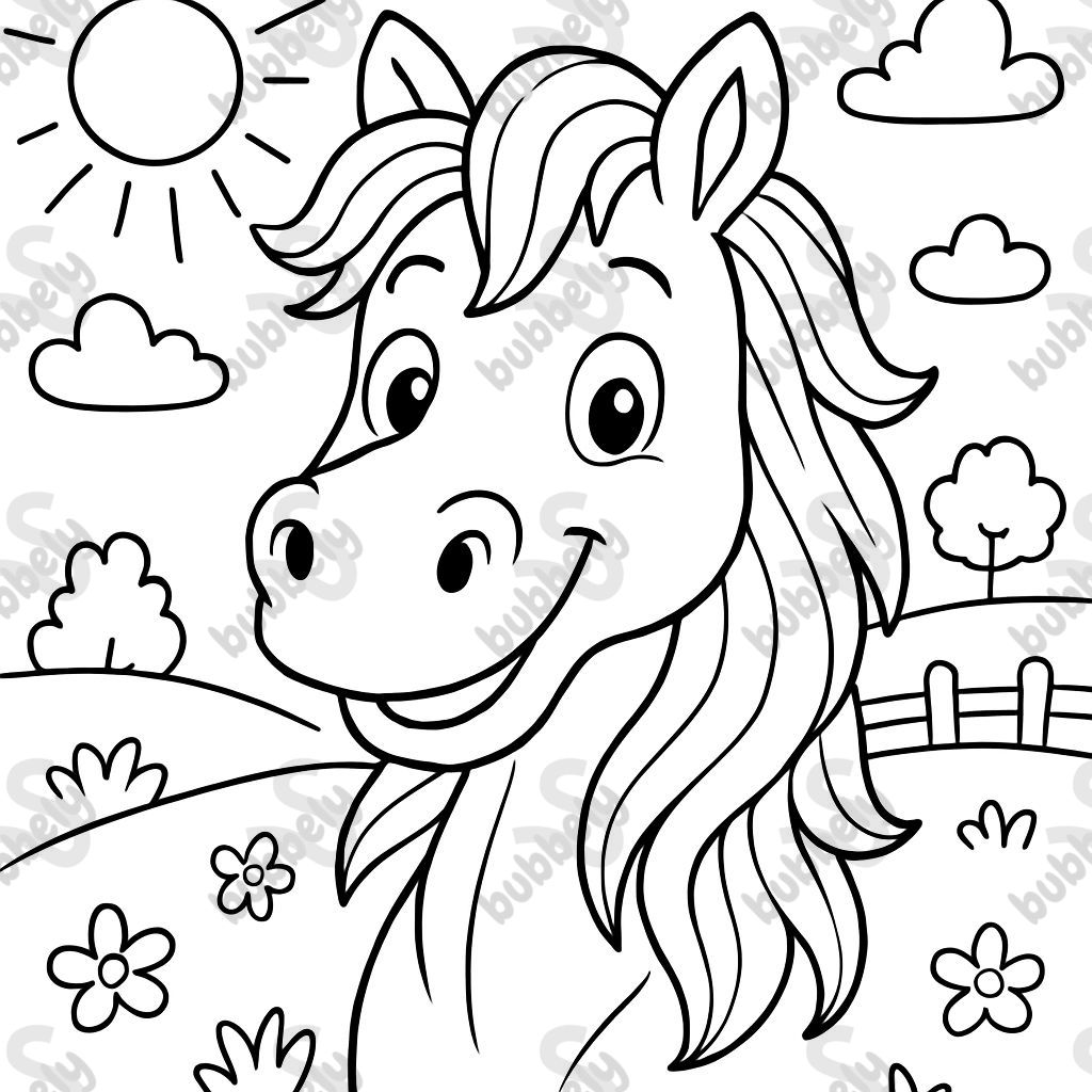 Horse head from the front with a lot of mane