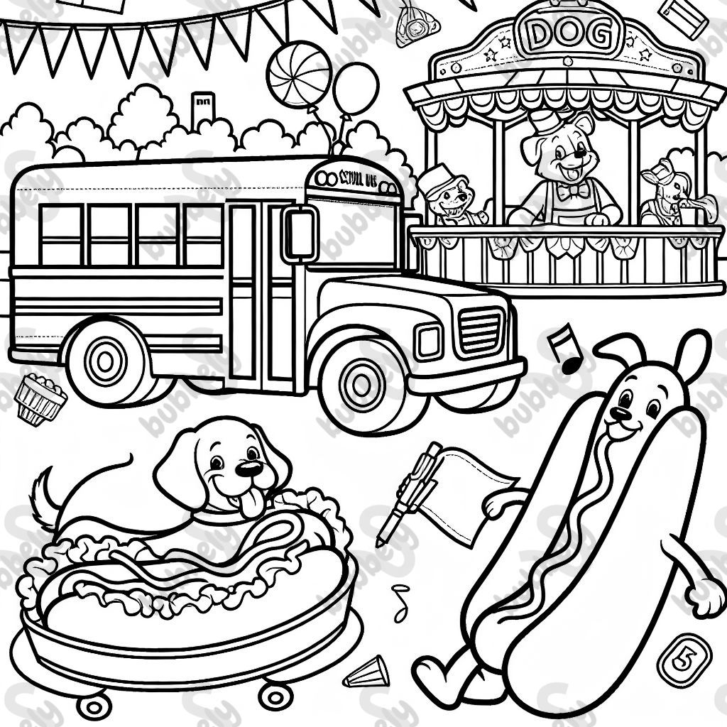 School bus, hot dog, dog show, fair