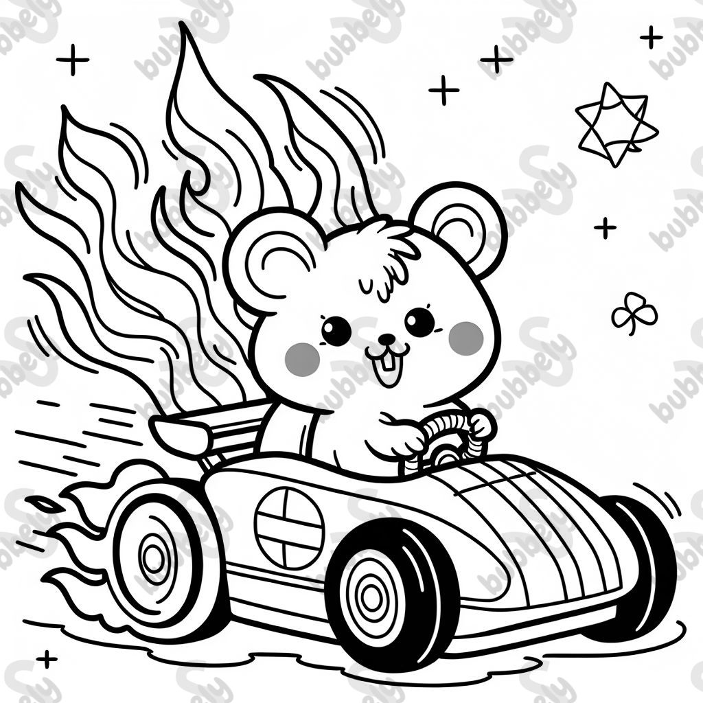 a racecar with flames and a hamster