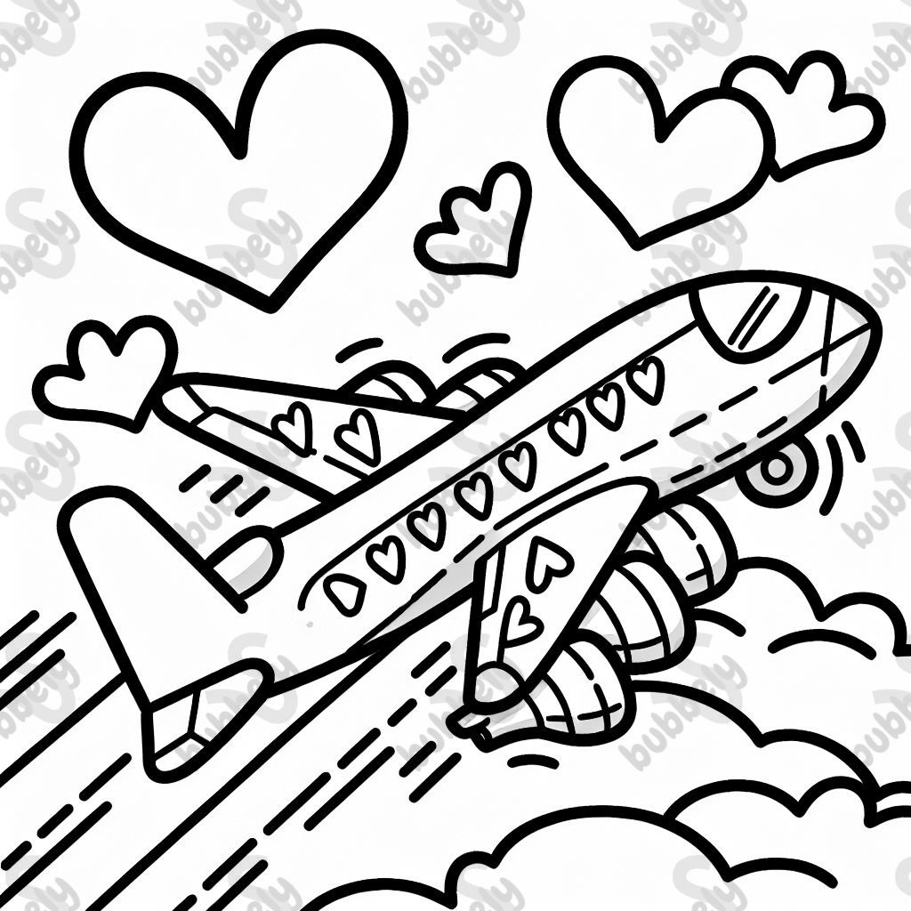 einen Düsenjet mit Herzen auf den Flügeln