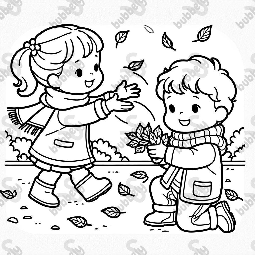 Two kids playing outside in autumn