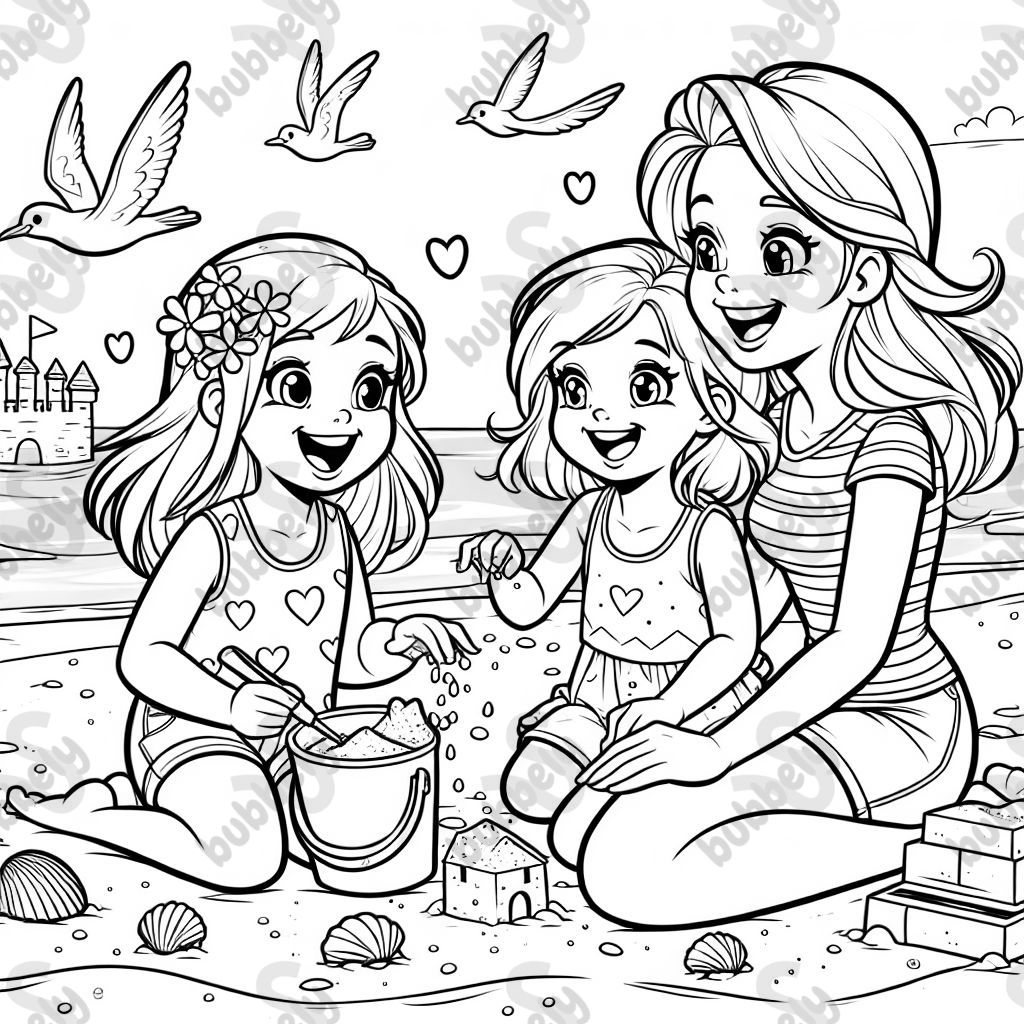 2 blonde mädchen mit mutter und oma am meer