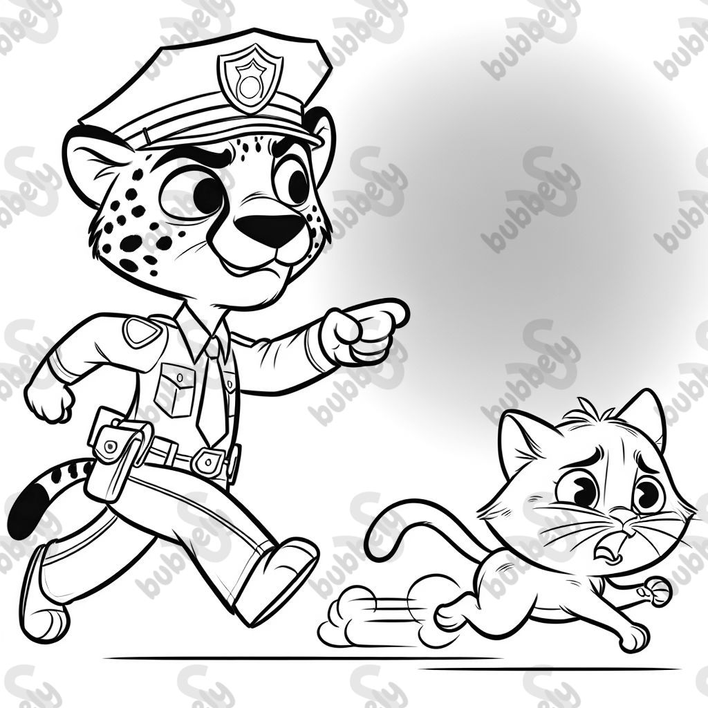 Cheetah dressed as police is chasing a cat burglar 