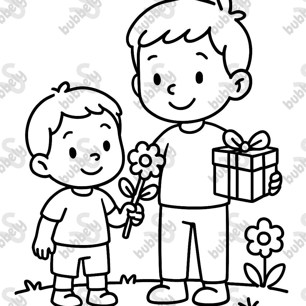 two brothers (2 and 3) with flowers and a gift in hand