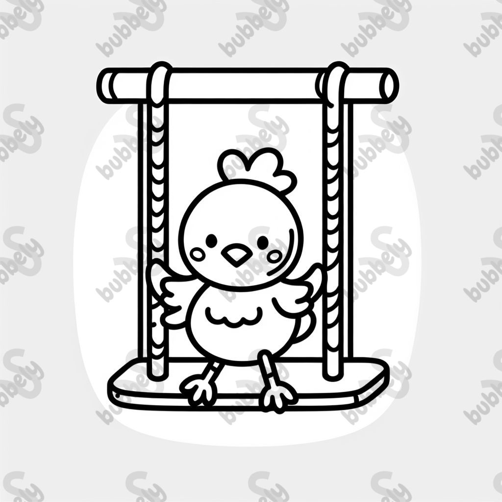 Ein Huhn auf einer schaukel