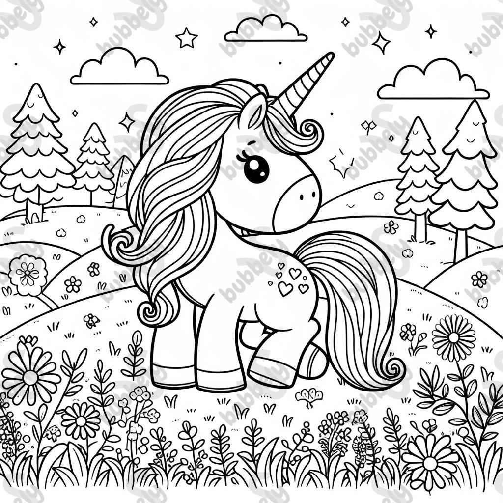 Ein Einhorn auf der Wiese