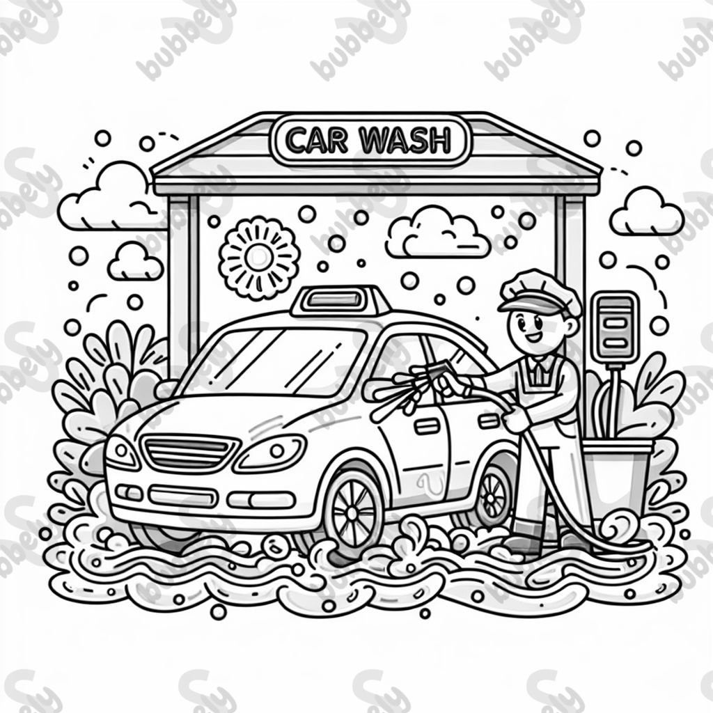 A car wash cleaning a car.