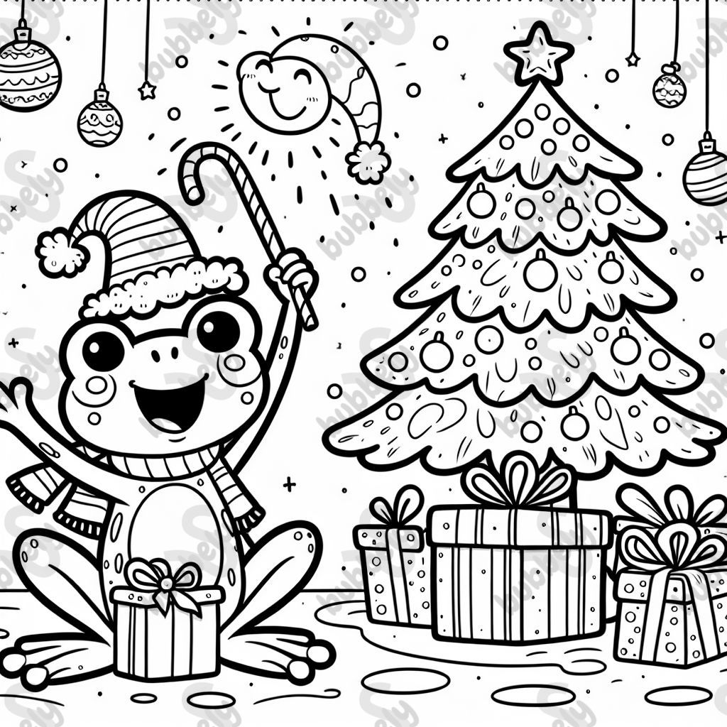 Ein Frosch feiert unterm Weihnachtsbaum