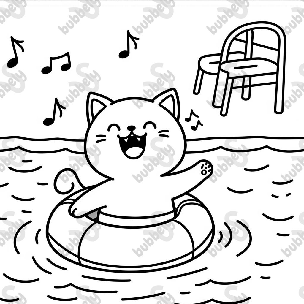 a singing cat in the swimming pool