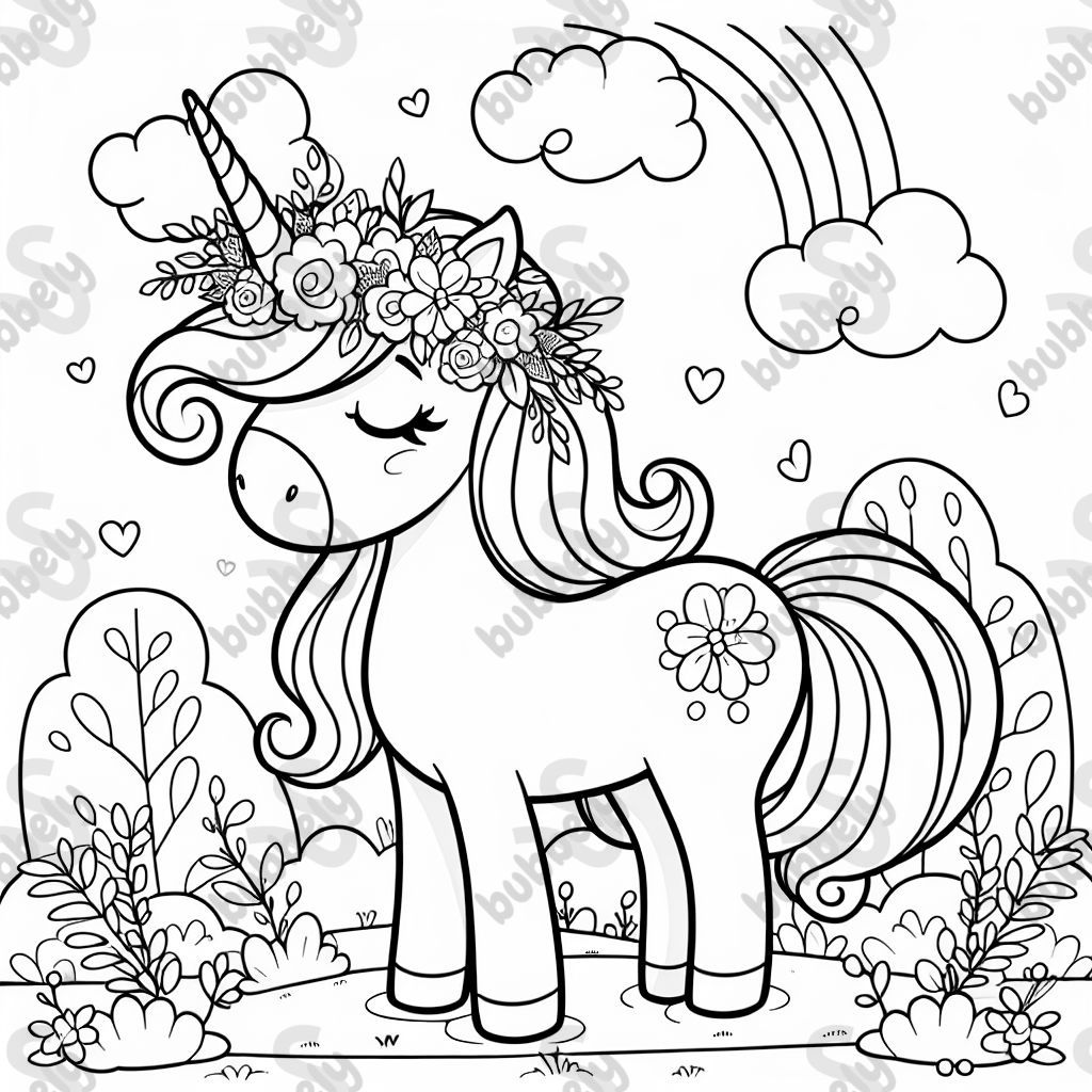 unicorn with crown of flowers