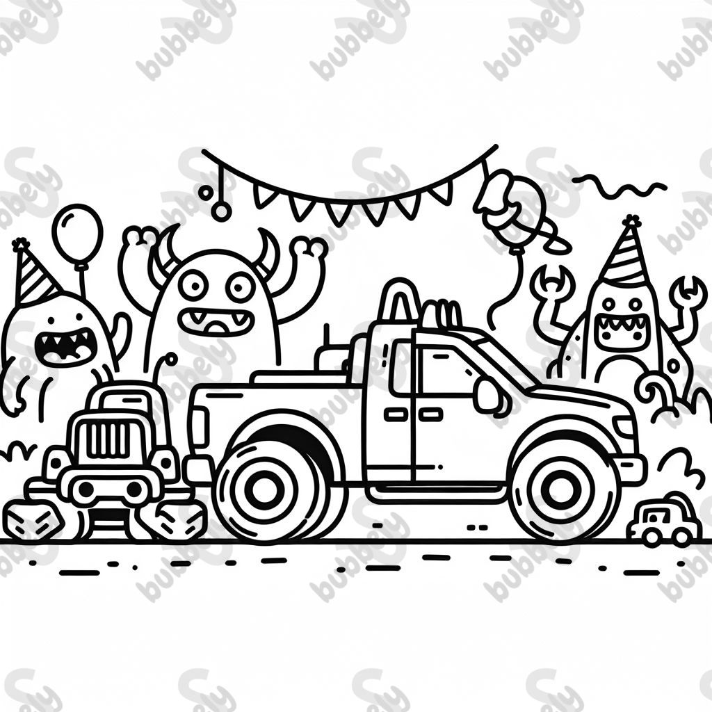 Monster trucks at a party