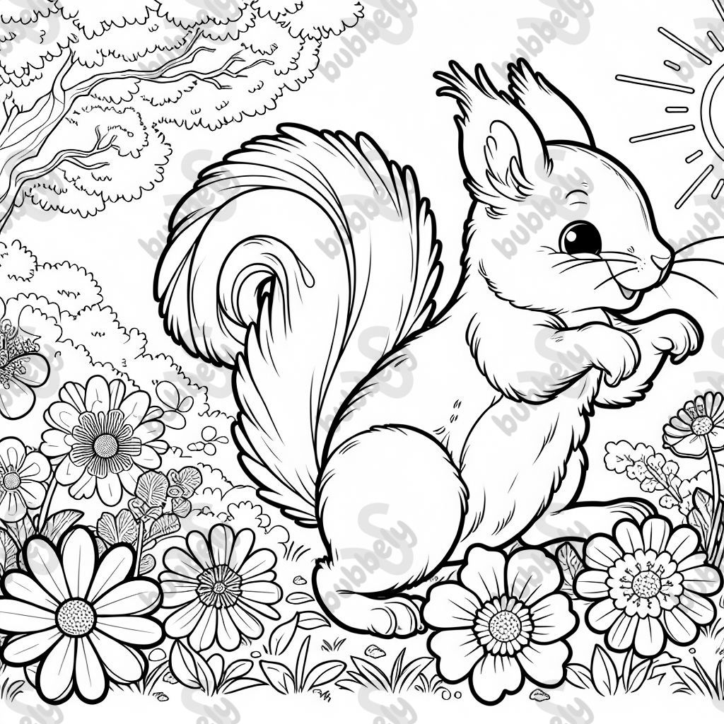 spring time with squirrel and flower