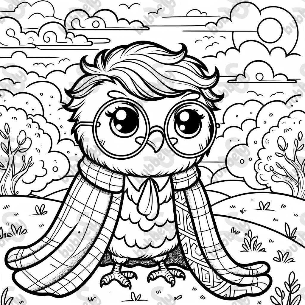 Vogel mit Brille und Haaren auf dem Kopf mit Mantel 