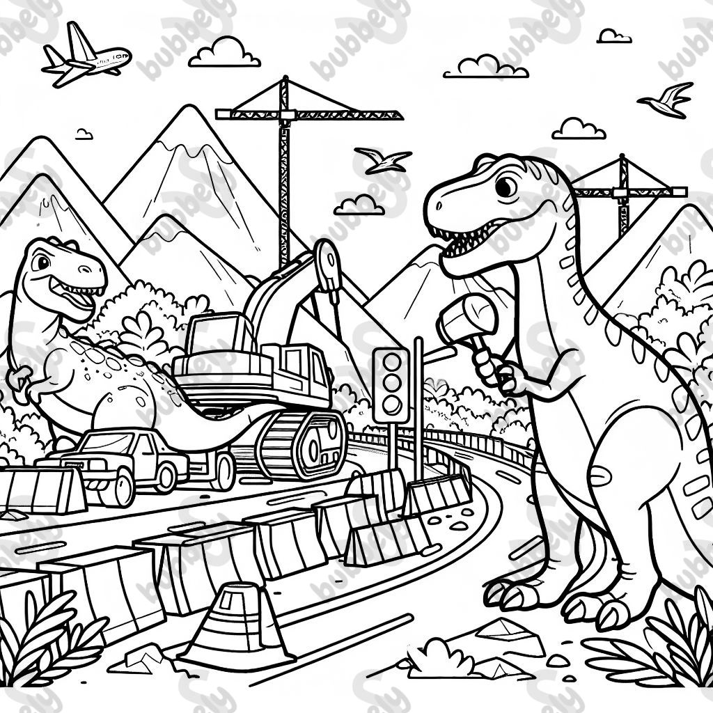 Dinosaurs doing road construction