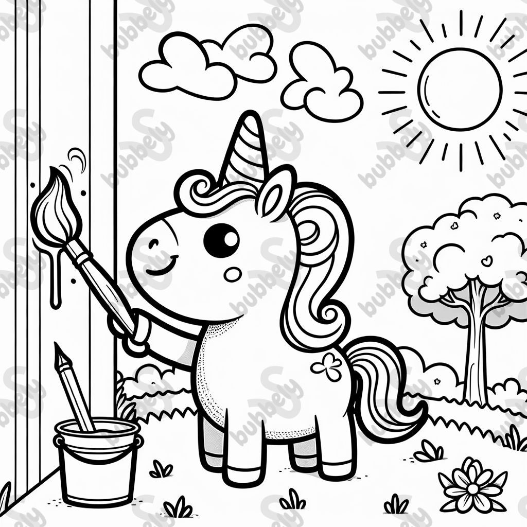 A unicorn painting a wall