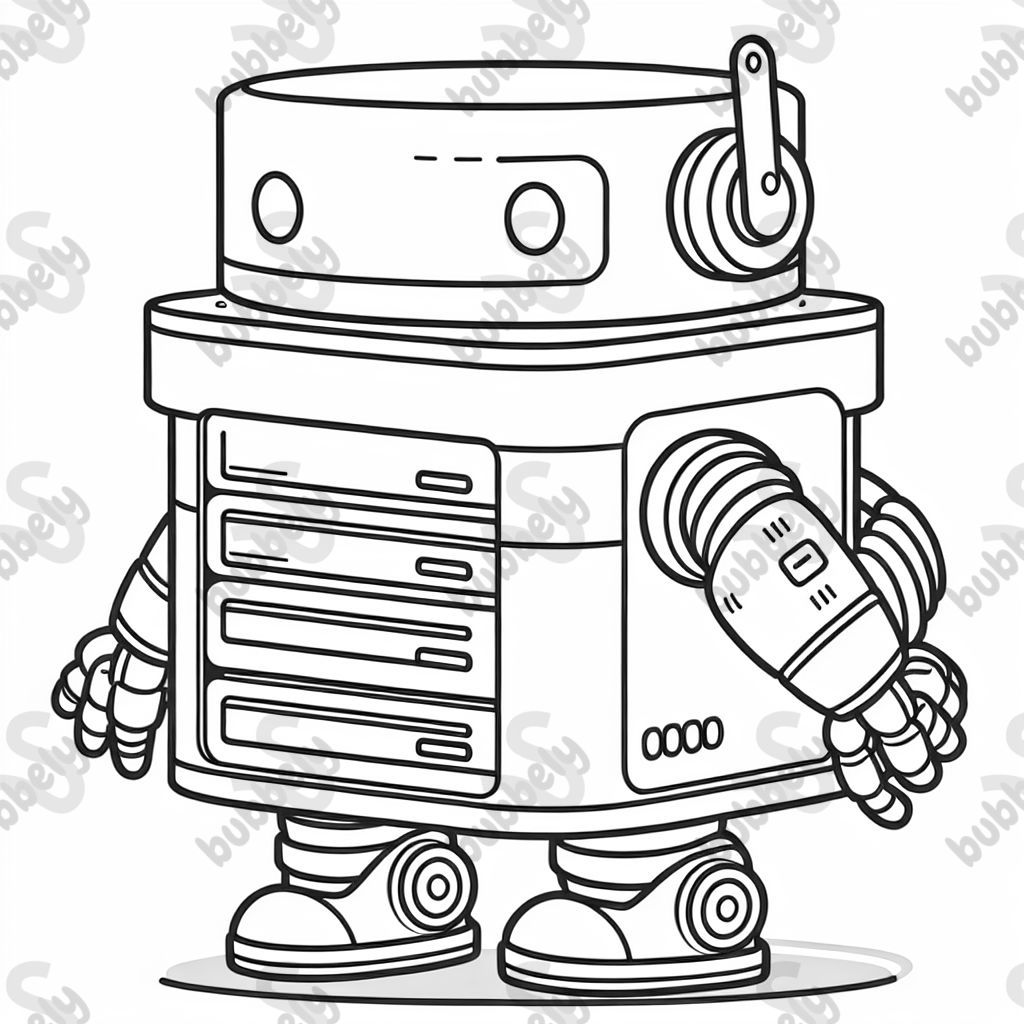 A small robot that handles data management tasks. Perfect for coloring for kids. A small robot that handles data management tasks. Perfect for coloring for kids.