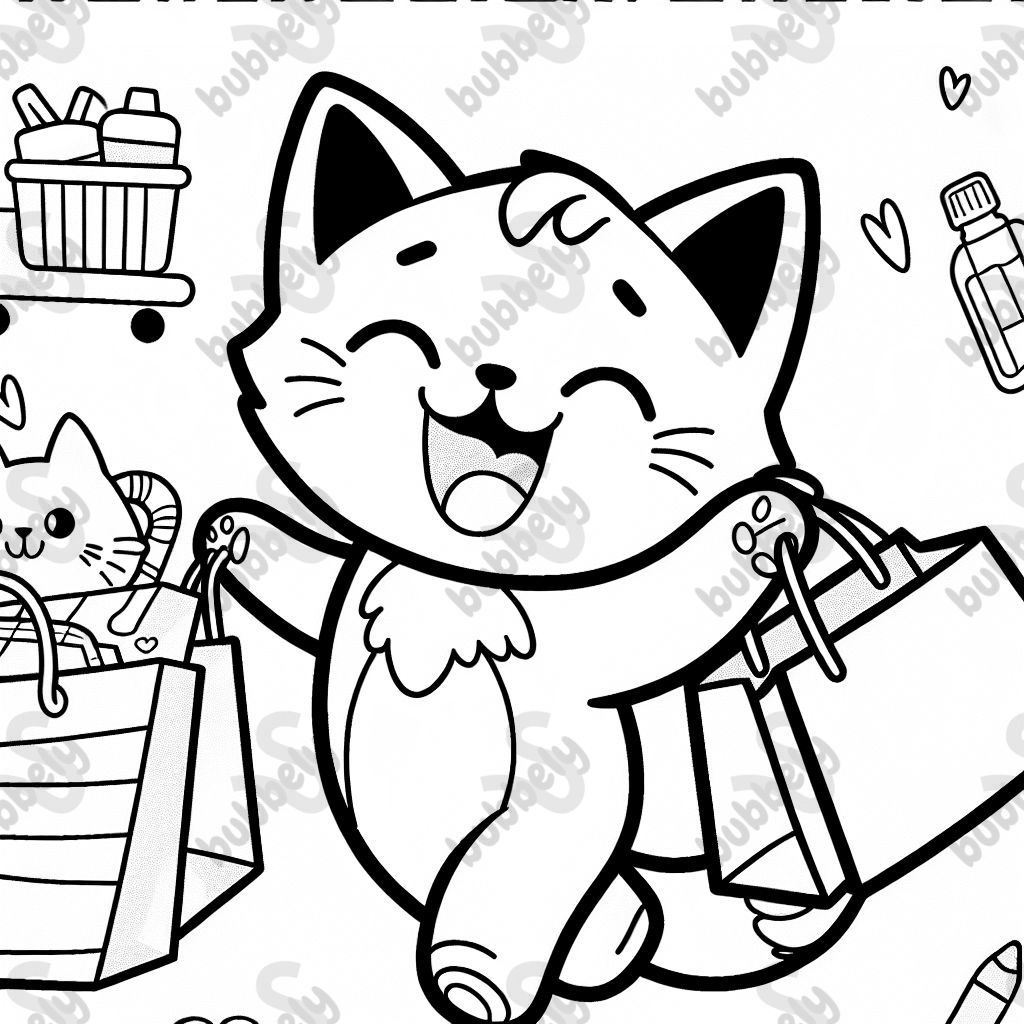 a cat with shopping bags
