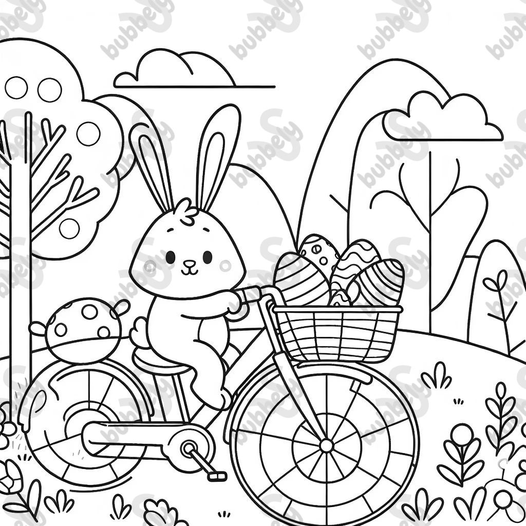 Ostzerhase auf einemFahrrad und mit Eierkorb Ostzerhase auf einemFahrrad und mit Eierkorb