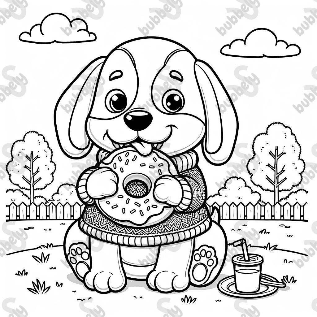 Un beagle dans un pull en train de manger un bagel