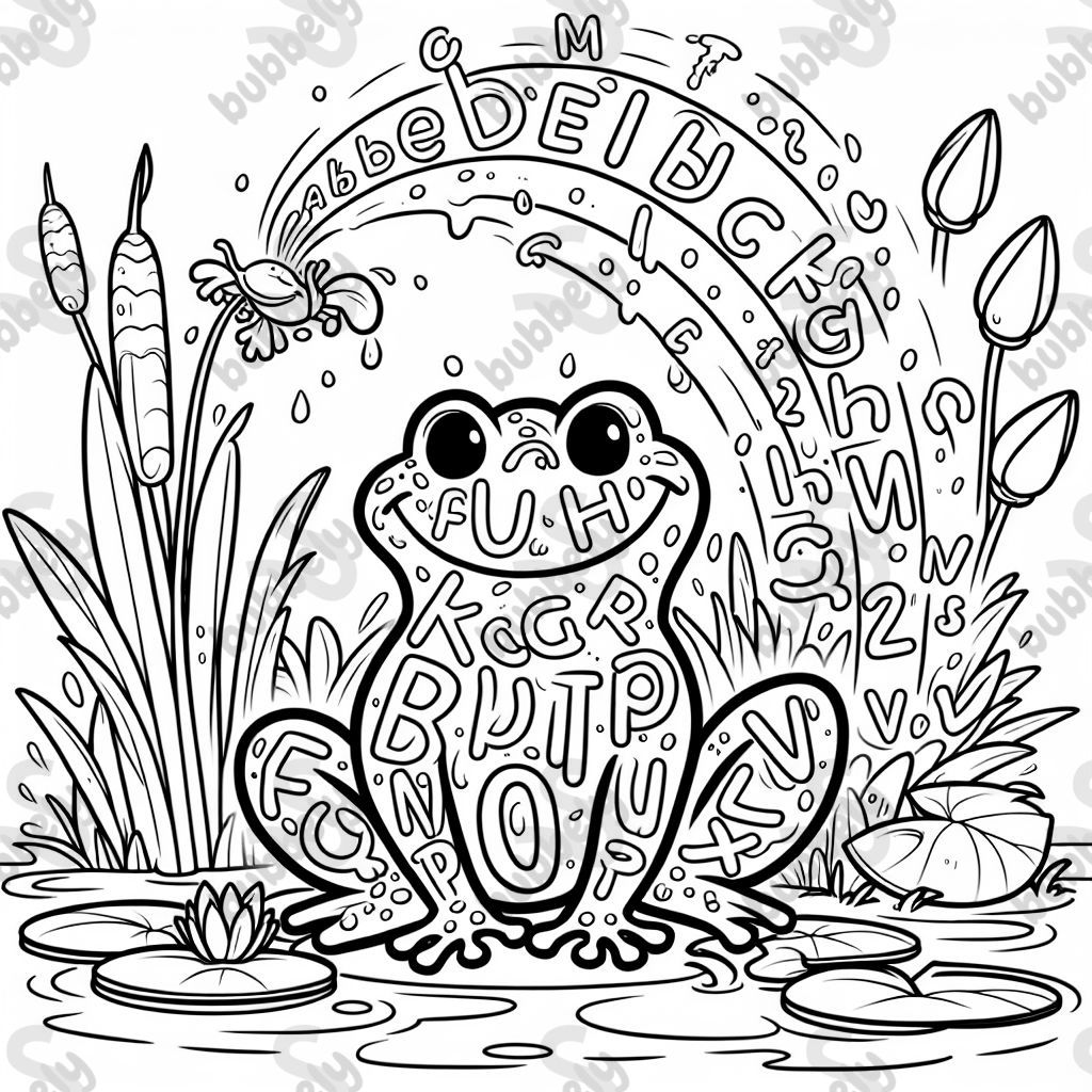Veuillez fournir une page à colorier avec des lettres qui forme une grenouille Veuillez fournir une page à colorier avec des lettres qui forme une grenouille