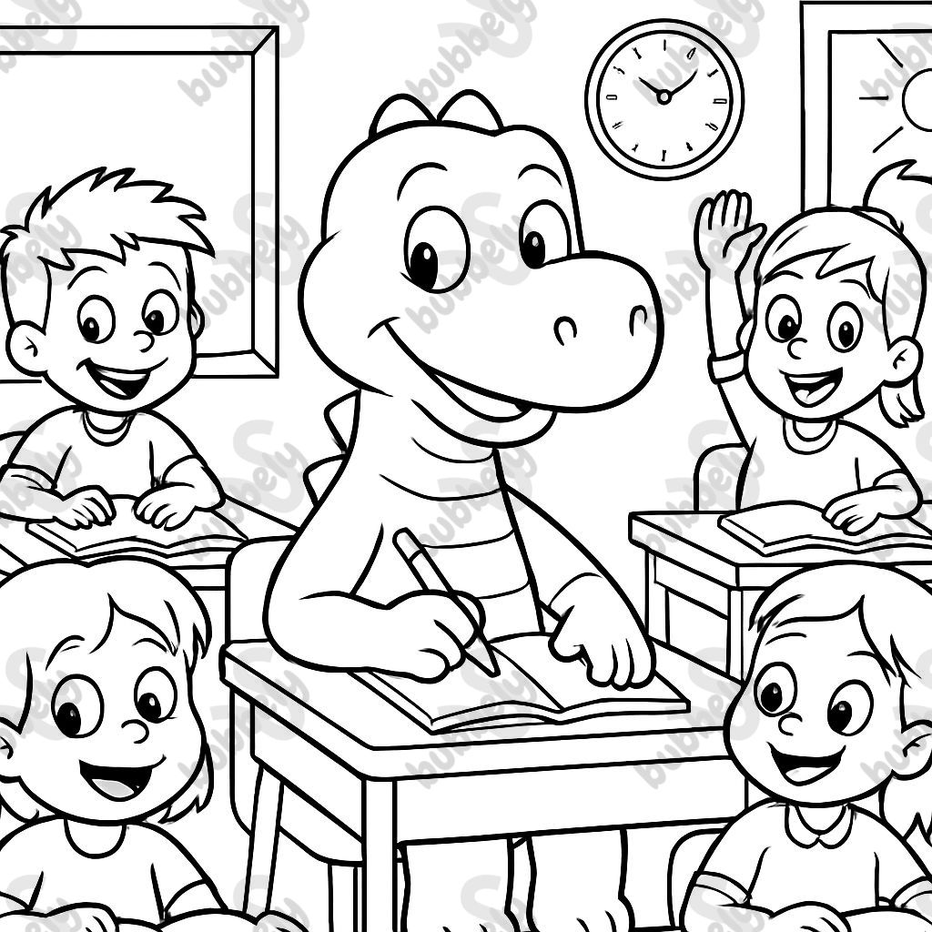 a dinosaur in the classroom with other students