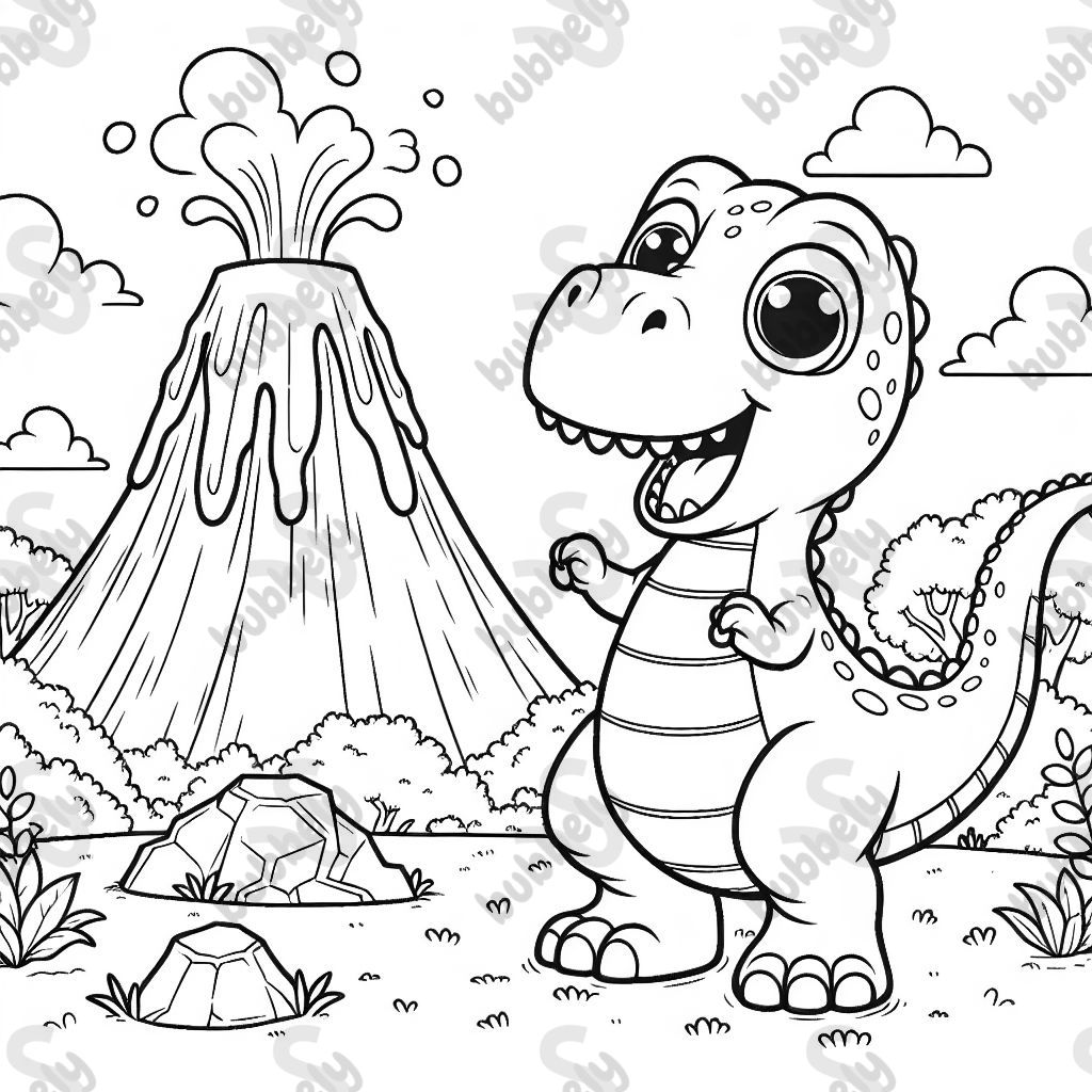 Einen dino neben einem vulkan